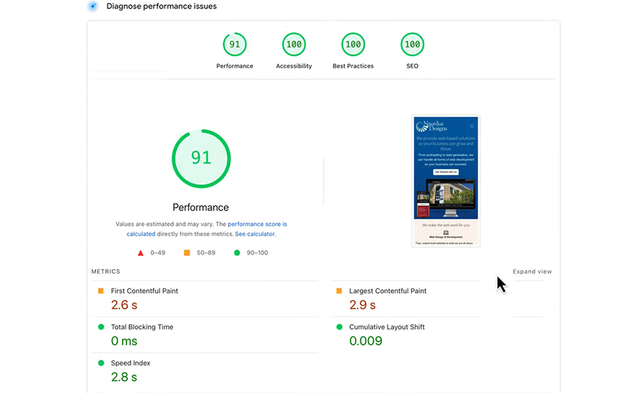 Отчёт мобильной версии PageSpeed Insightsе